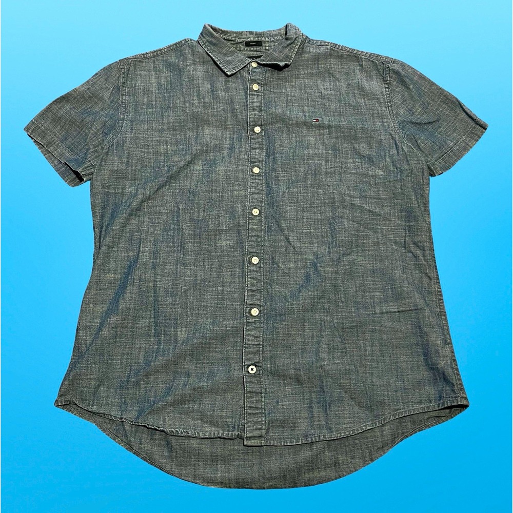 Tommy Hilfiger Indigo Slim Fit Chambray Short Sleeve Button-Up Shirt XXL